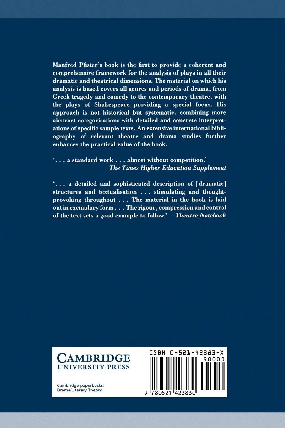 Rückseite: 9780521423830 | The Theory and Analysis of Drama | Manfred Pfister | Taschenbuch