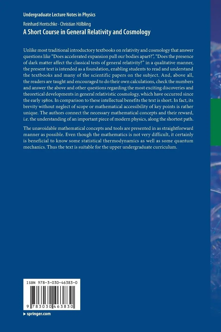 Rückseite: 9783030463830 | A Short Course in General Relativity and Cosmology | Hölbling (u. a.)