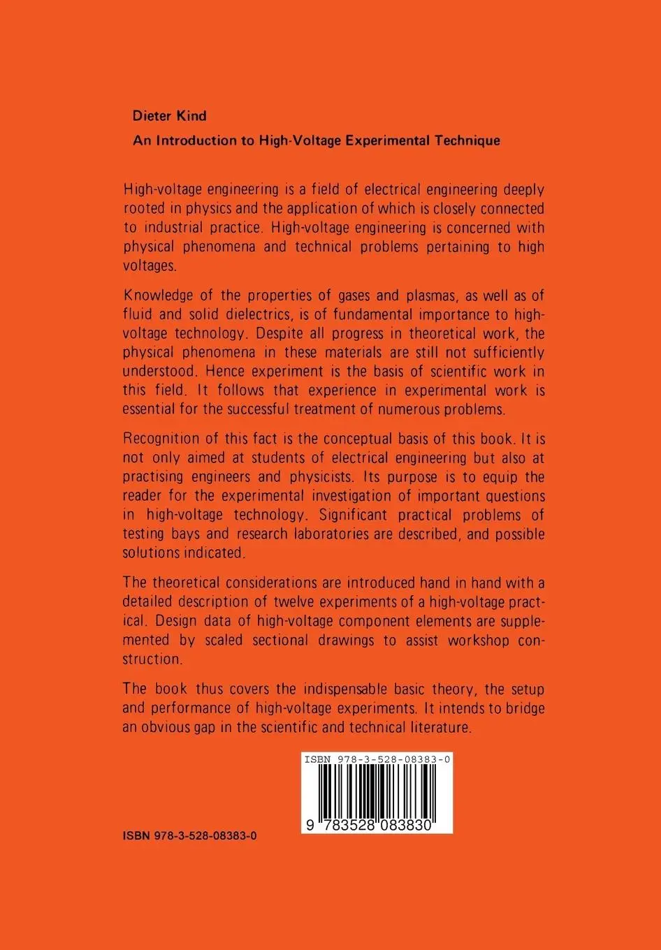 Rückseite: 9783528083830 | An Introduction to High-Voltage Experimental Technique | Dieter Kind