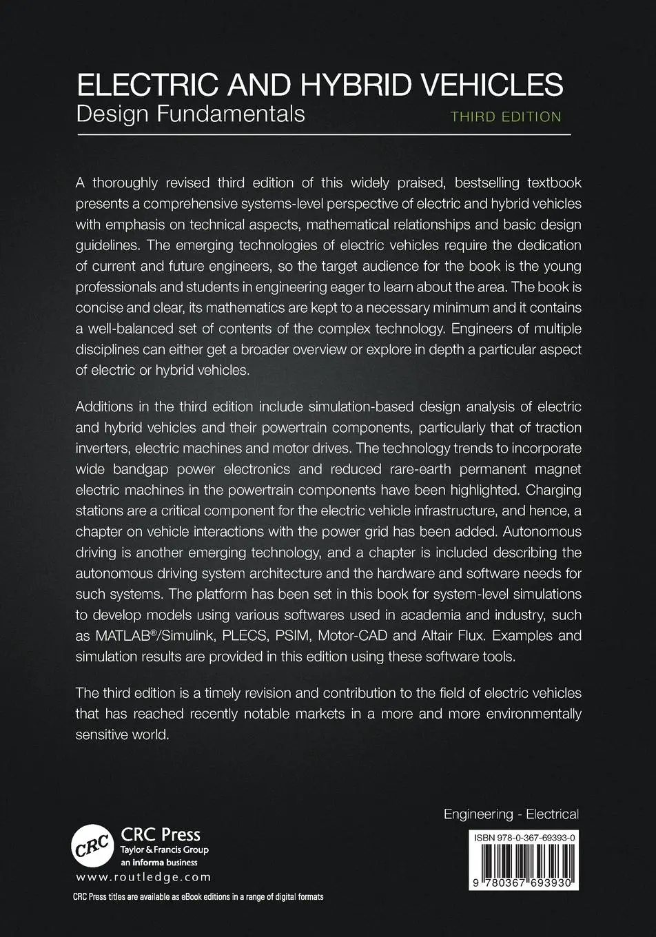 Rückseite: 9780367693930 | Electric and Hybrid Vehicles | Design Fundamentals | Iqbal Husain
