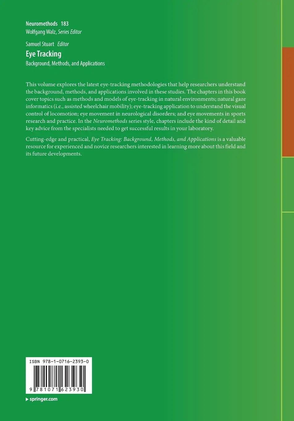 Rückseite: 9781071623930 | Eye Tracking | Background, Methods, and Applications | Samuel Stuart