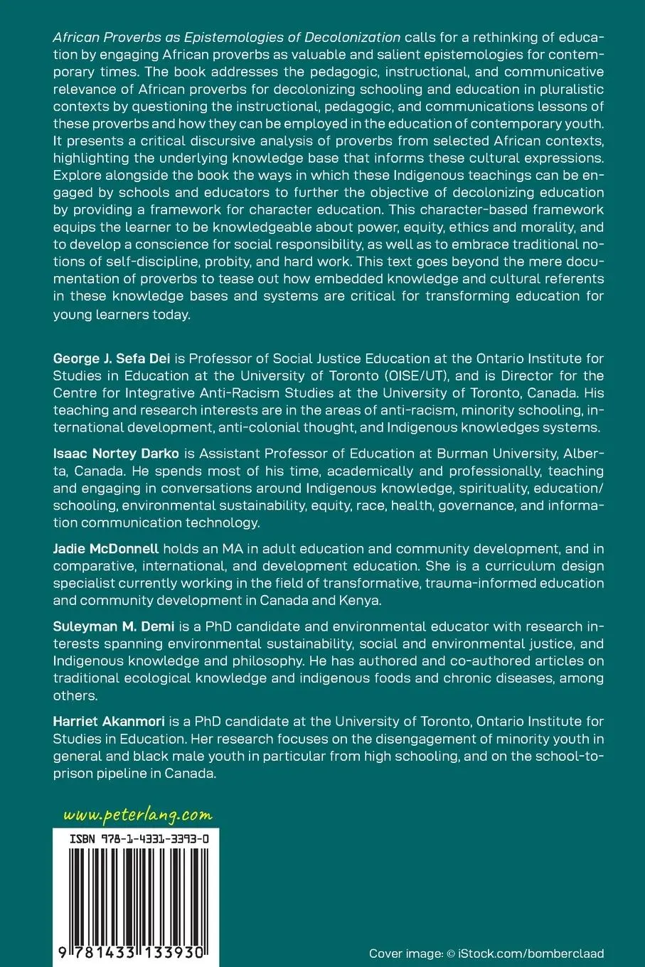 Rückseite: 9781433133930 | African Proverbs as Epistemologies of Decolonization | Dei (u. a.)