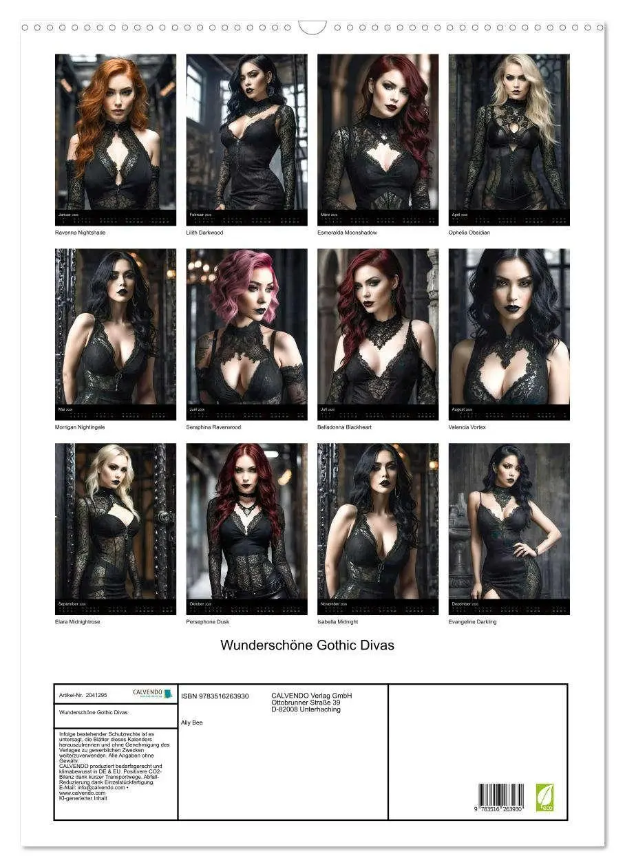 Bild: 9783516263930 | Wunderschöne Gothic Divas (Wandkalender 2026 DIN A2 hoch), CALVENDO...