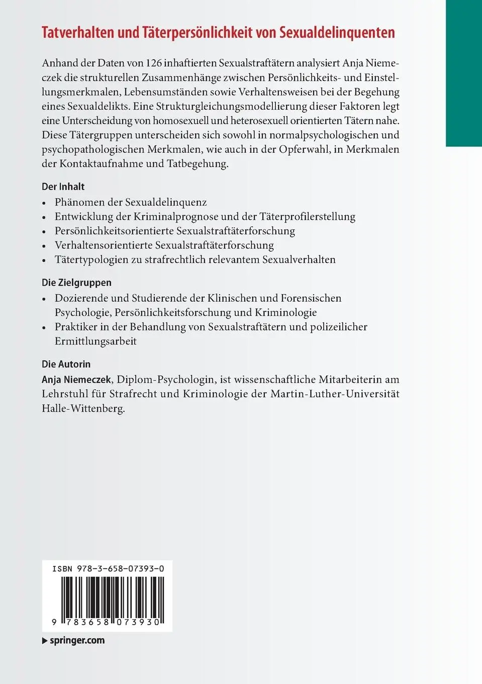 Rückseite: 9783658073930 | Tatverhalten und Täterpersönlichkeit von Sexualdelinquenten | Buch