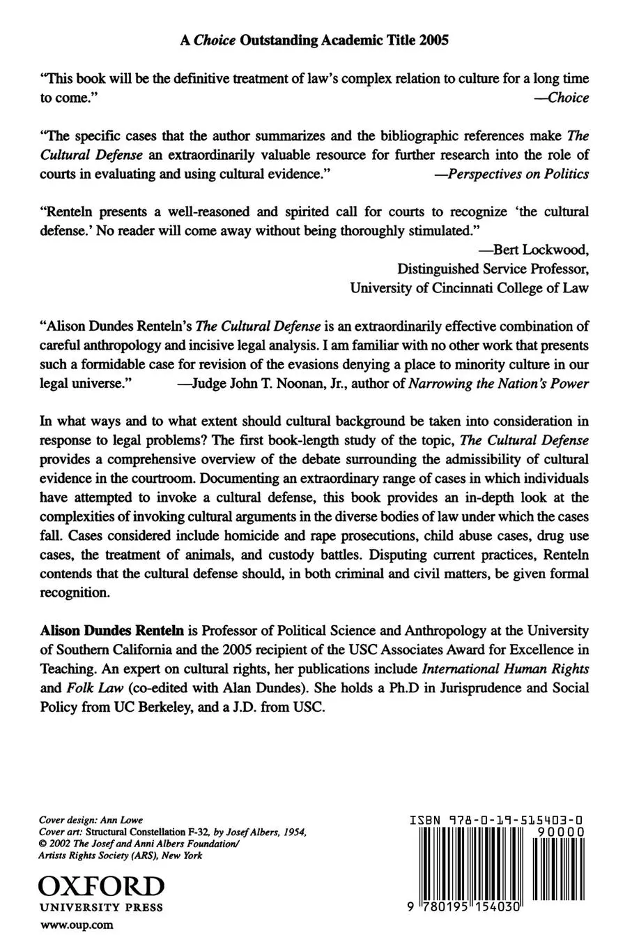 Rückseite: 9780195154030 | The Cultural Defense | Alison Dundes Renteln | Taschenbuch | Englisch