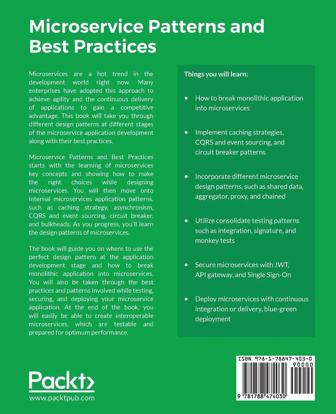 Rückseite: 9781788474030 | Microservice Patterns and Best Practices | Vinicius Feitosa Pacheco