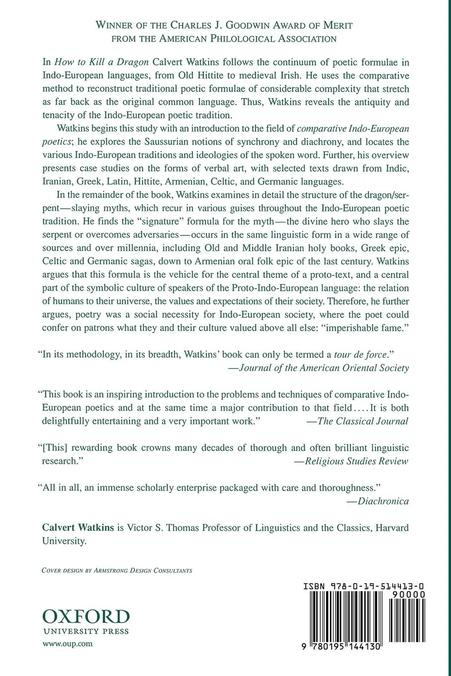 Rückseite: 9780195144130 | How to Kill a Dragon | Aspects of Indo-European Poetics | Watkins