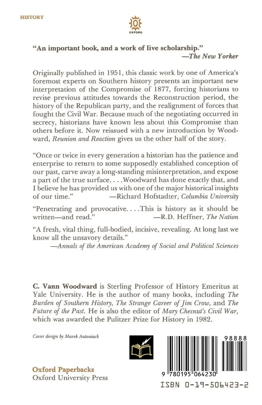 Rückseite: 9780195064230 | Reunion and Reaction | C. Vann Woodward | Taschenbuch | Englisch