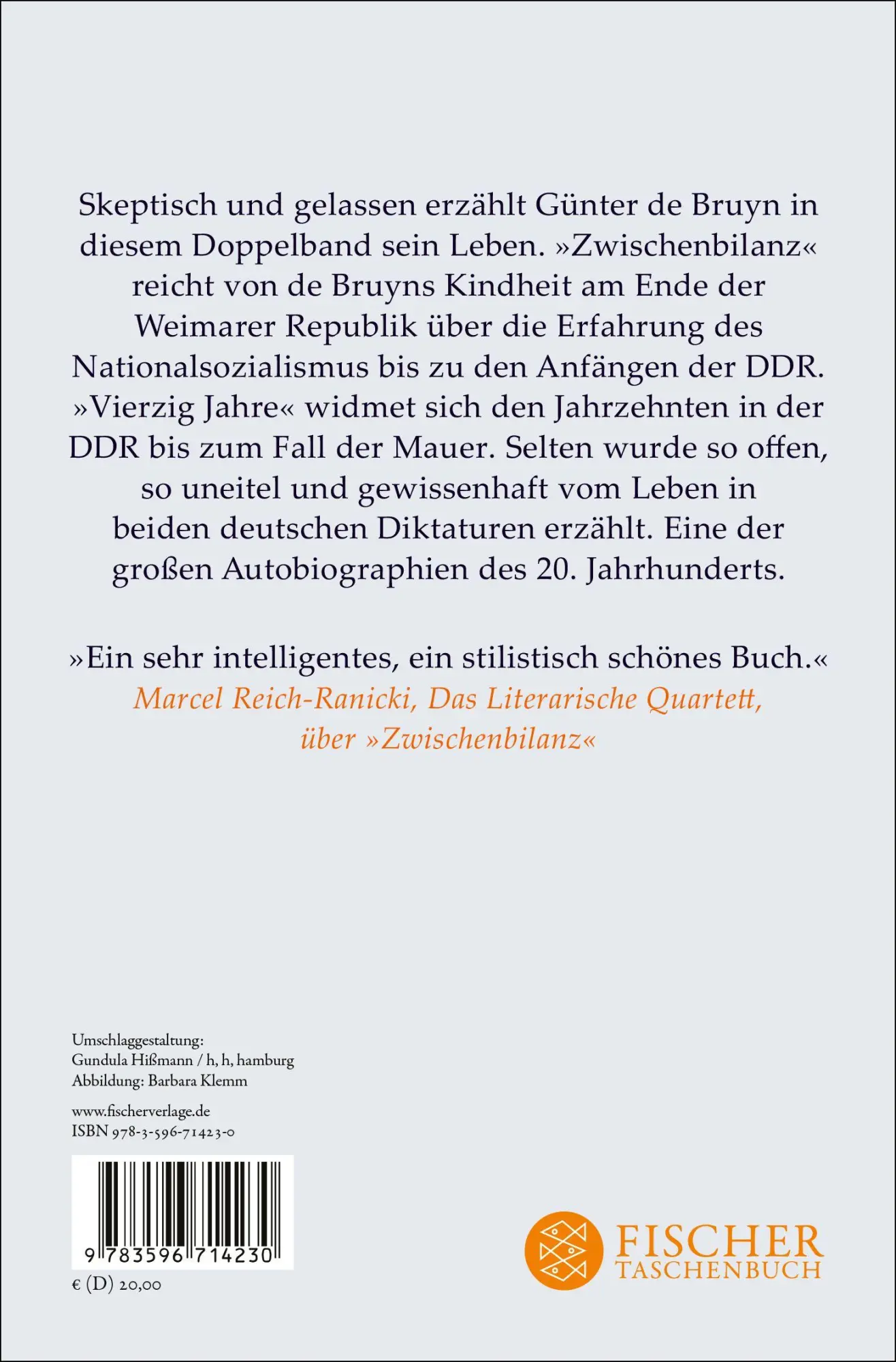 Rückseite: 9783596714230 | Zwischenbilanz / Vierzig Jahre | Autobiographie | Günter de Bruyn