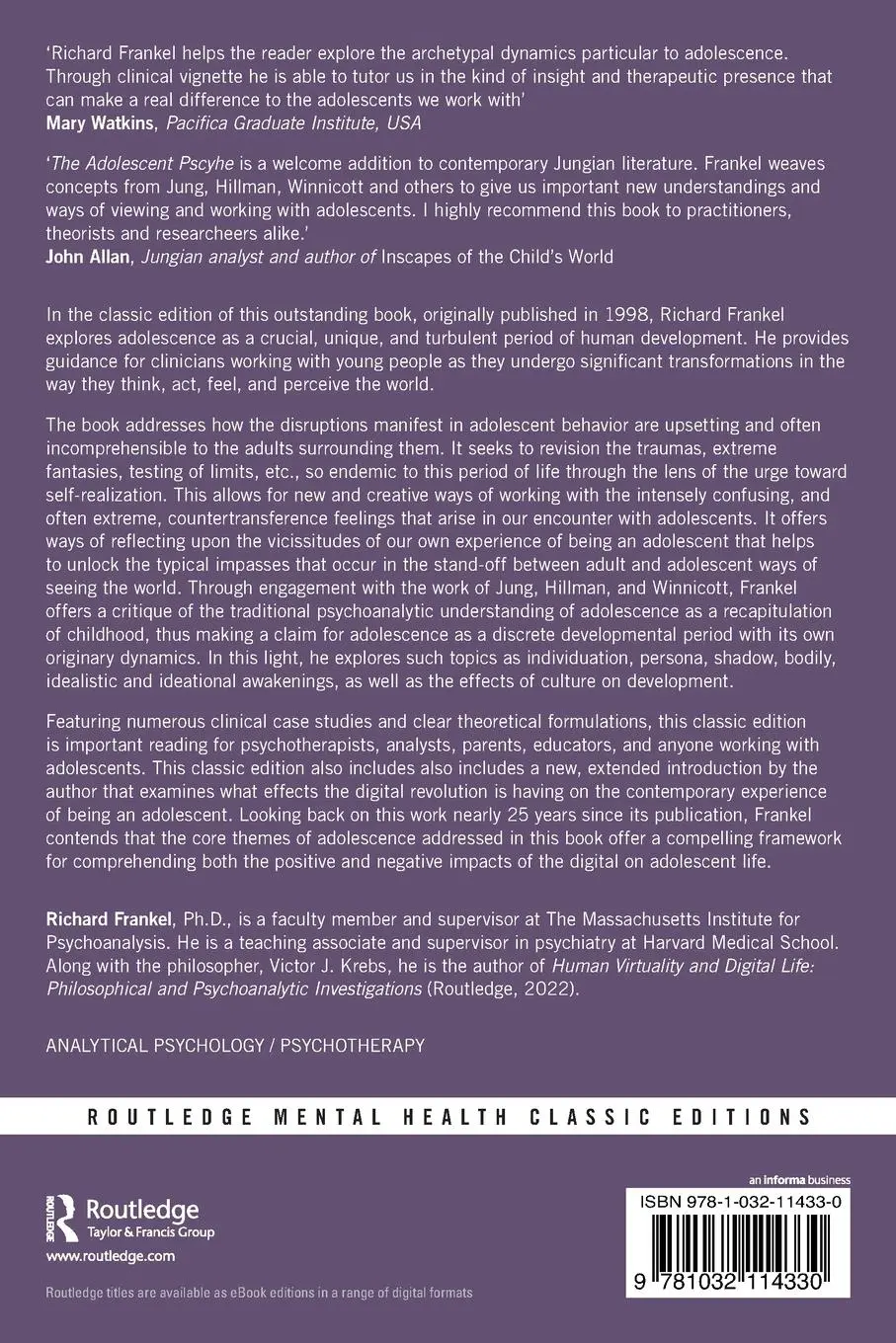 Rückseite: 9781032114330 | The Adolescent Psyche | Jungian and Winnicottian Perspectives | Buch