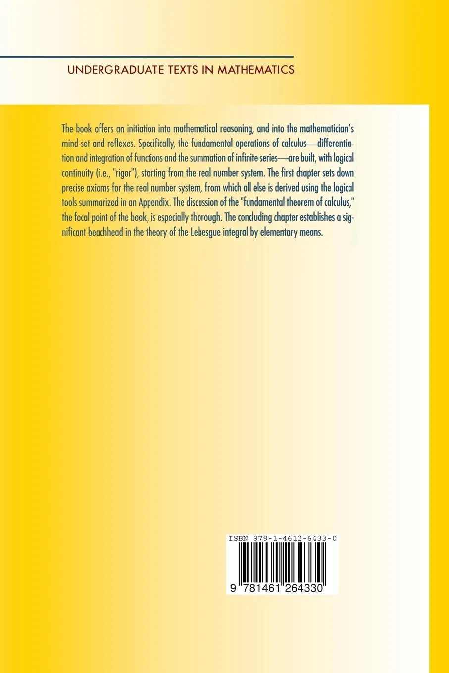 Rückseite: 9781461264330 | A First Course in Real Analysis | Sterling K. Berberian | Taschenbuch