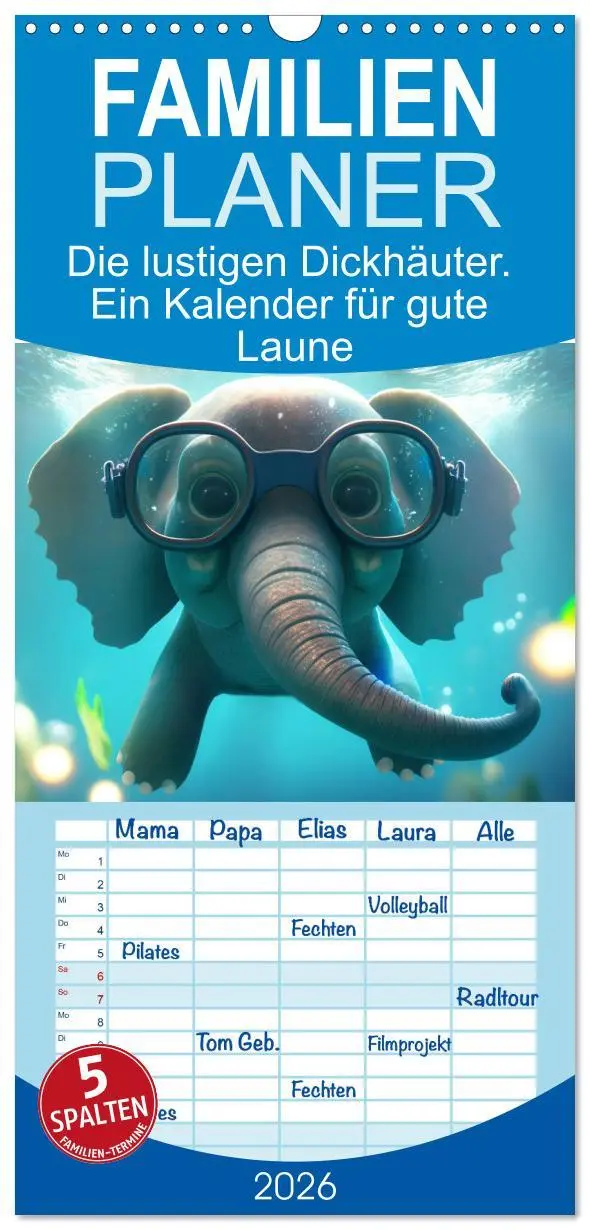 Cover: 9783516504330 | Familienplaner 2026 - Die lustigen Dickhäuter. Ein Kalender für...