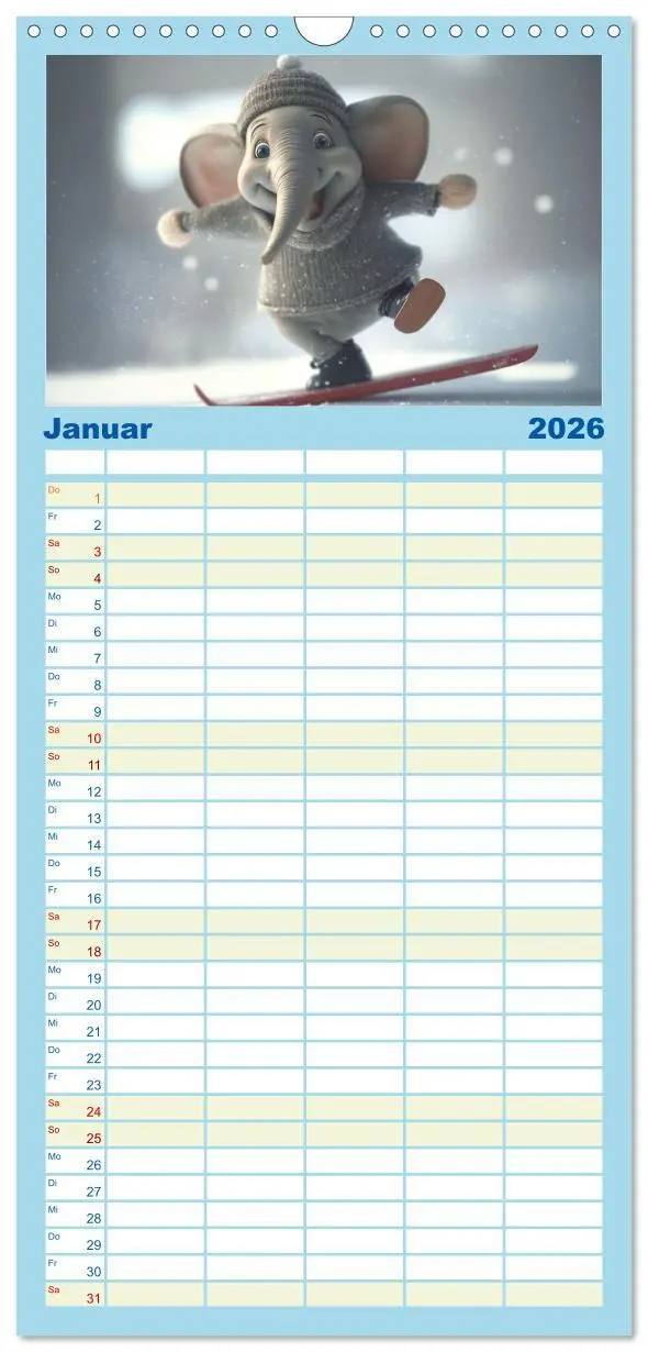 Bild: 9783516504330 | Familienplaner 2026 - Die lustigen Dickhäuter. Ein Kalender für...