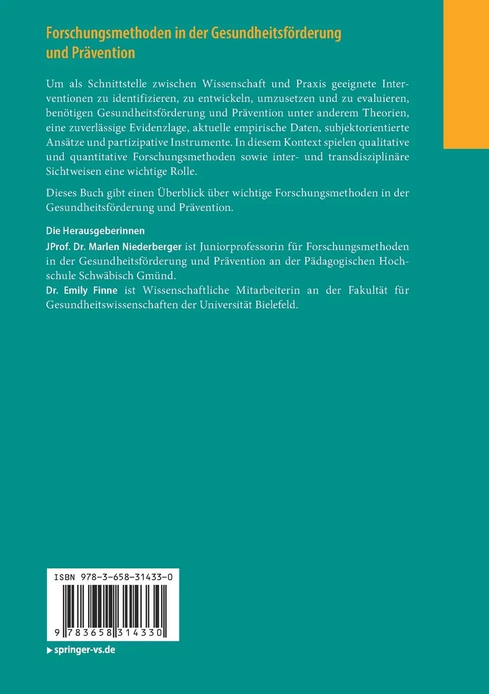 Rückseite: 9783658314330 | Forschungsmethoden in der Gesundheitsförderung und Prävention | Buch