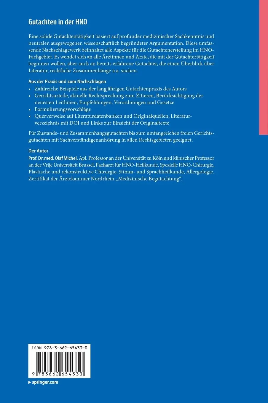 Rückseite: 9783662654330 | Gutachten in der HNO | Fundiert - überzeugend - sachlich | Olaf Michel