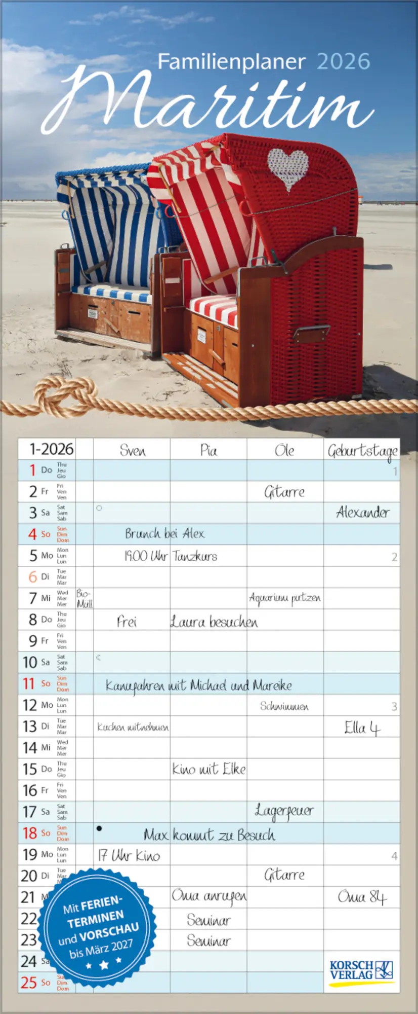 Cover: 9783731884330 | Familienplaner Maritim 2026 | Verlag Korsch | Kalender | Spiralbindung