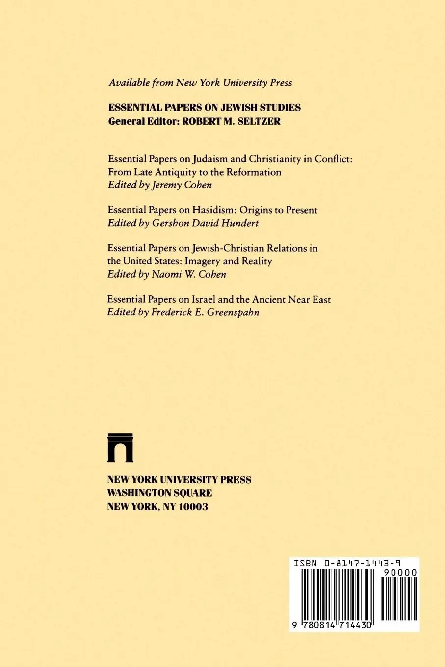 Rückseite: 9780814714430 | Essential Papers on Judaism and Christianity in Conflict | Cohen