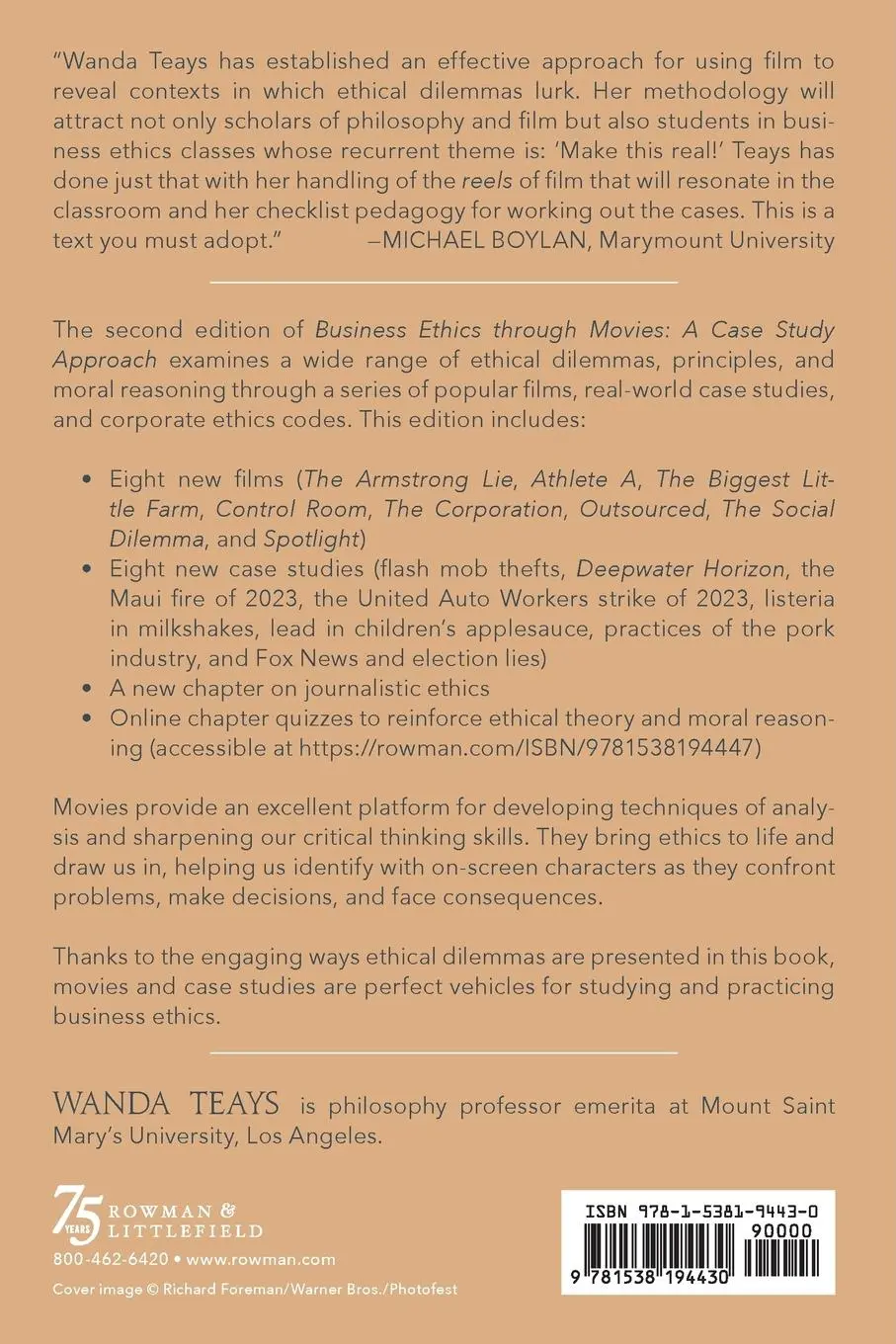 Rückseite: 9781538194430 | Business Ethics through Movies | A Case Study Approach | Wanda Teays
