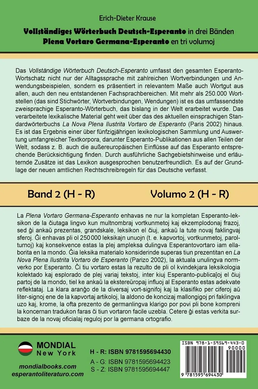 Rückseite: 9781595694430 | Vollständiges Wörterbuch Deutsch-Esperanto in drei Bänden. Band 2...