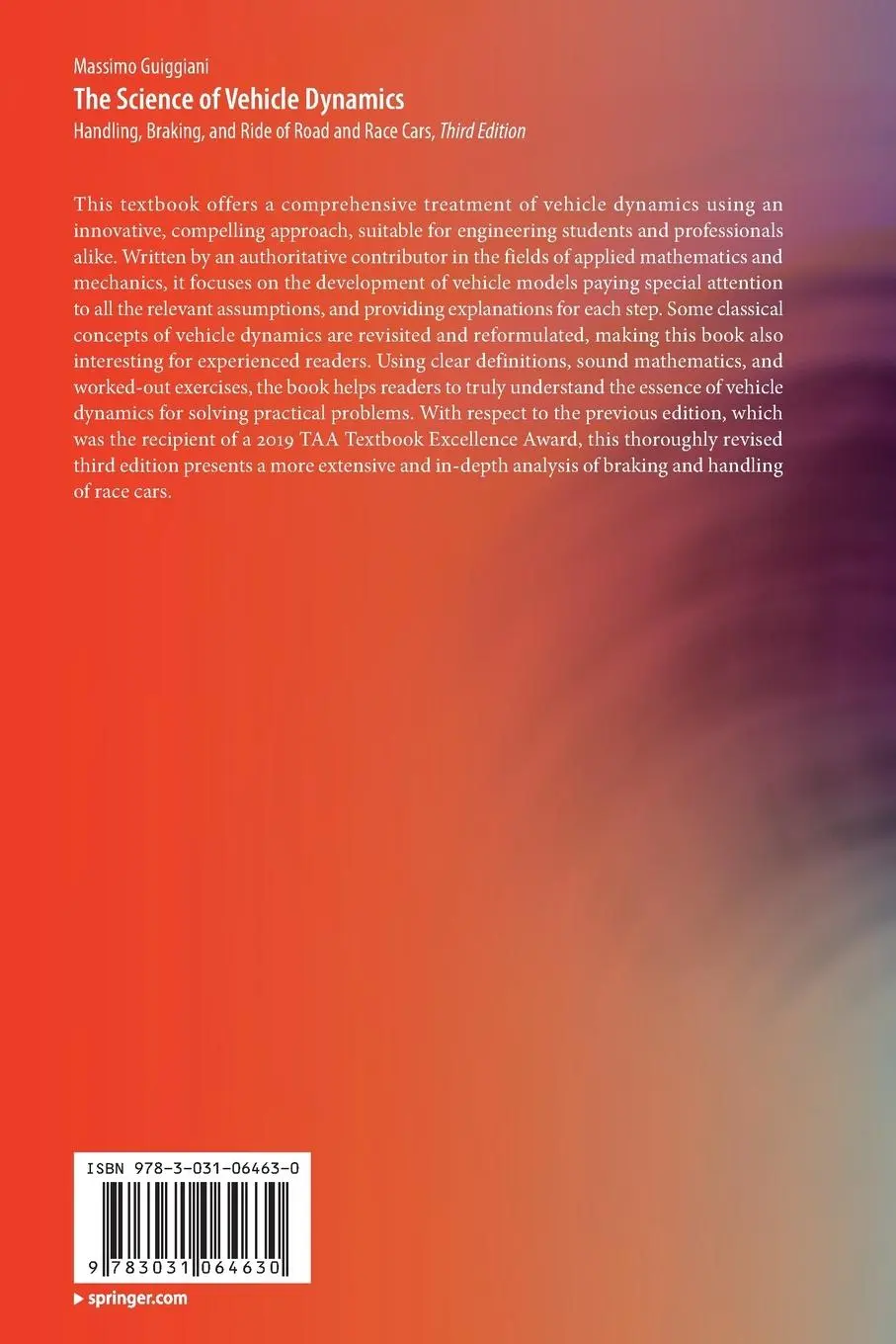 Rückseite: 9783031064630 | The Science of Vehicle Dynamics | Massimo Guiggiani | Taschenbuch