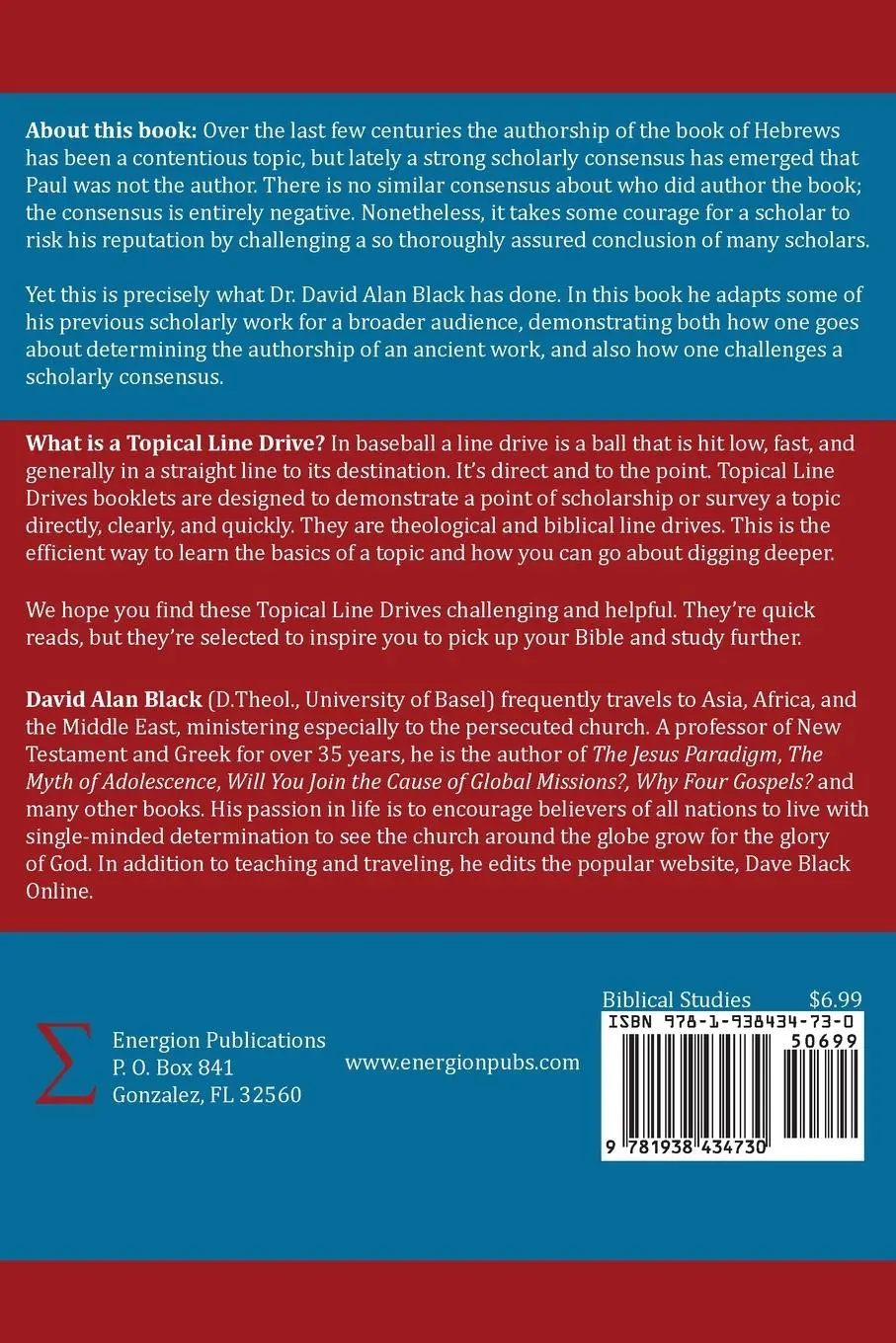 Rückseite: 9781938434730 | The Authorship of Hebrews | The Case for Paul | David Alan Black