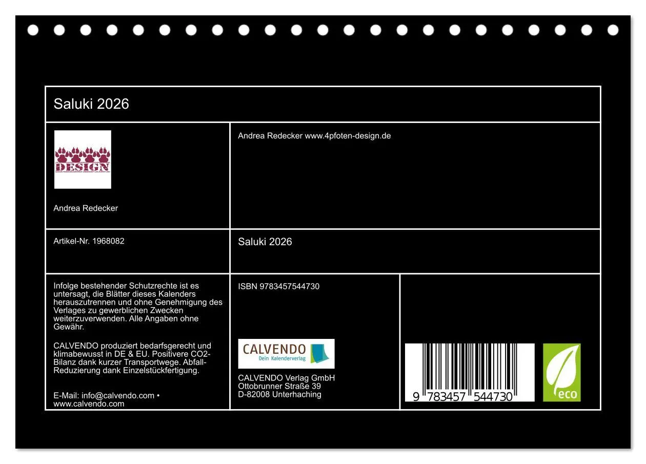 Bild: 9783457544730 | Saluki 2026 (Tischkalender 2026 DIN A5 quer), CALVENDO Monatskalender