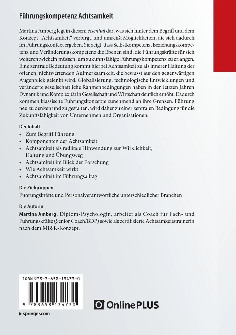 Rückseite: 9783658134730 | Führungskompetenz Achtsamkeit | Martina Amberg | Taschenbuch | viii