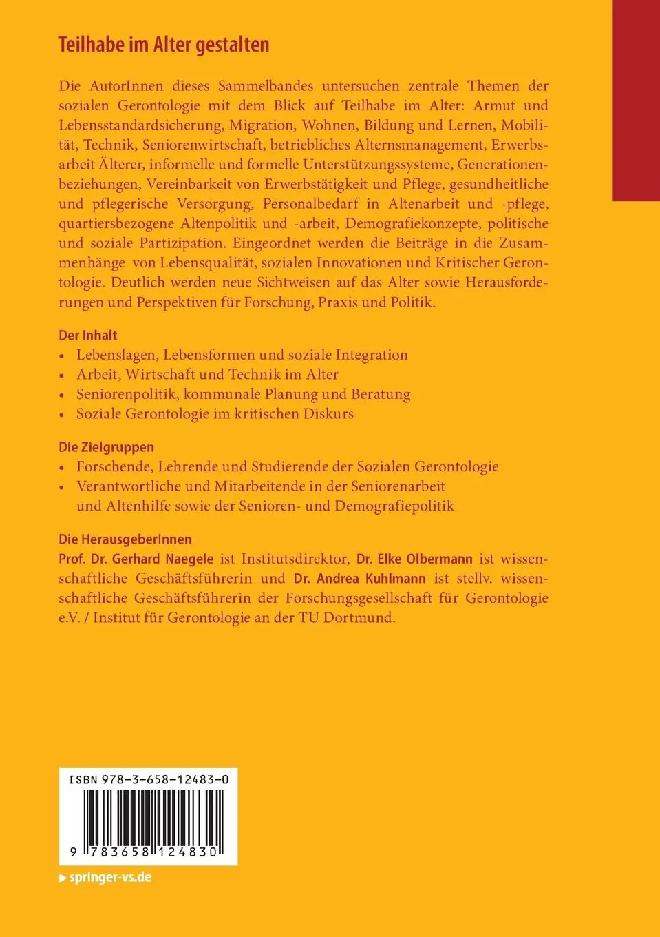 Rückseite: 9783658124830 | Teilhabe im Alter gestalten | Gerhard Naegele (u. a.) | Taschenbuch
