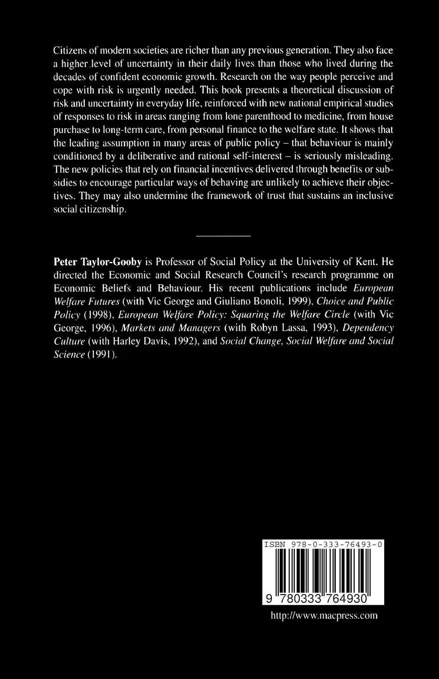 Rückseite: 9780333764930 | Risk, Trust and Welfare | Peter Taylor-Gooby | Taschenbuch | xv | 2000