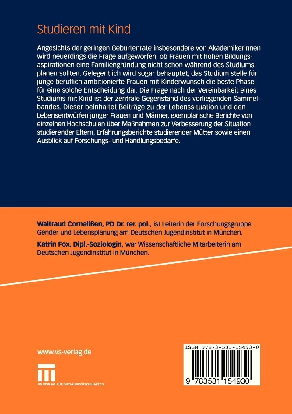 Rückseite: 9783531154930 | Studieren mit Kind | Katrin Fox (u. a.) | Taschenbuch | DJI Gender