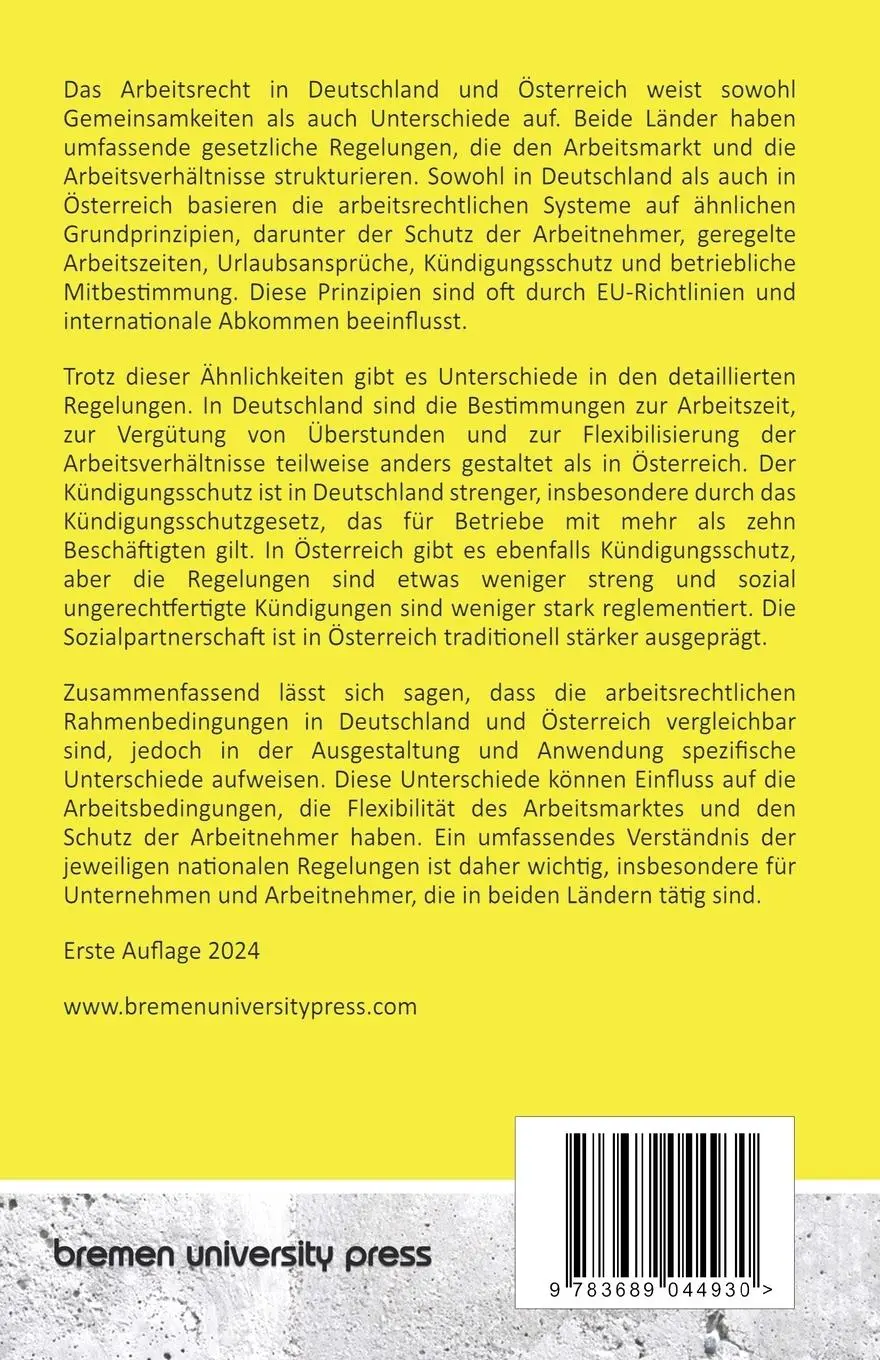 Rückseite: 9783689044930 | Arbeitsrechtliche Unterschiede zwischen Deutschland und Österreich