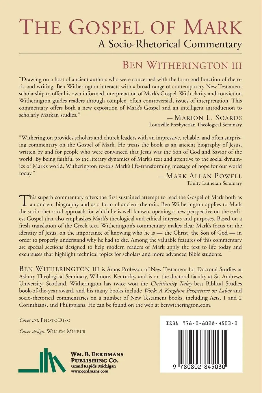 Rückseite: 9780802845030 | Gospel of Mark | A Socio-Rhetorical Commentary | Ben Witherington