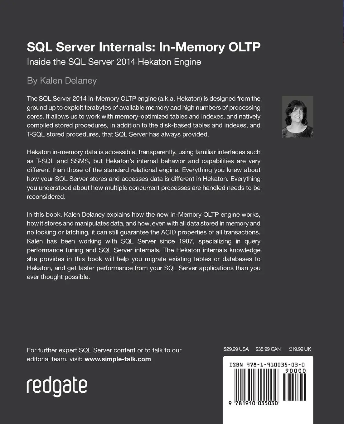 Rückseite: 9781910035030 | SQL Server Internals: In-Memory OLTP | Kalen Delaney | Taschenbuch