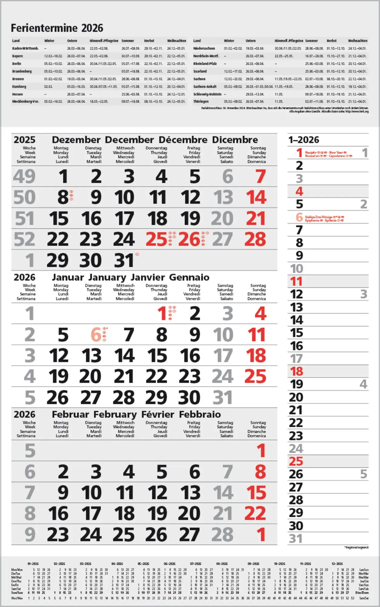 Cover: 9783731885030 | 3-Monats-Planer Combi Grau 2026 | Verlag Korsch | Kalender | 12 S.