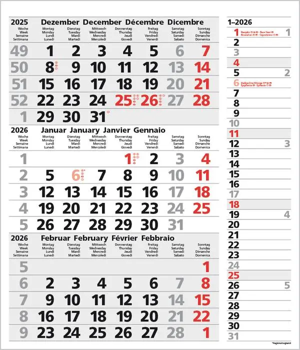 Bild: 9783731885030 | 3-Monats-Planer Combi Grau 2026 | Verlag Korsch | Kalender | 12 S.
