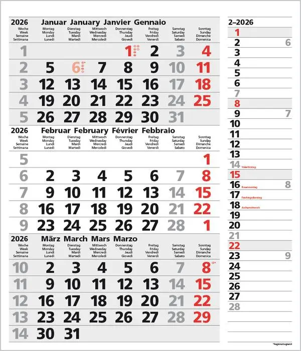 Bild: 9783731885030 | 3-Monats-Planer Combi Grau 2026 | Verlag Korsch | Kalender | 12 S.