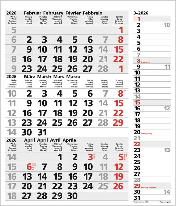 Bild: 9783731885030 | 3-Monats-Planer Combi Grau 2026 | Verlag Korsch | Kalender | 12 S.