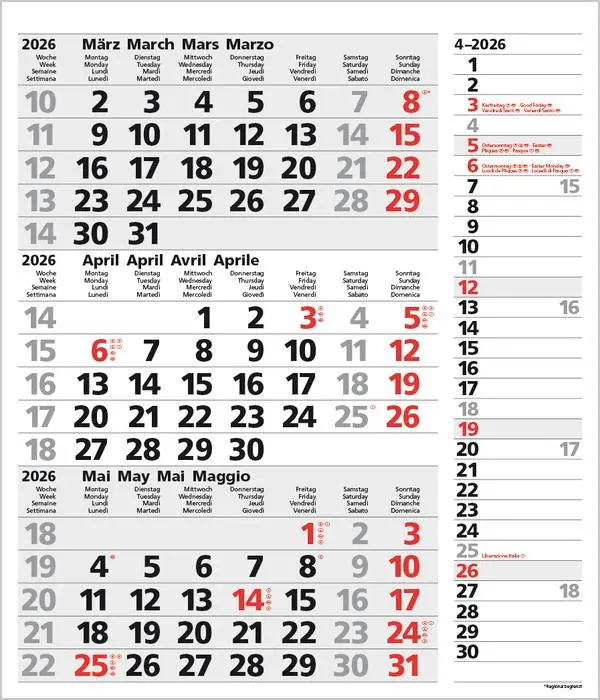 Bild: 9783731885030 | 3-Monats-Planer Combi Grau 2026 | Verlag Korsch | Kalender | 12 S.