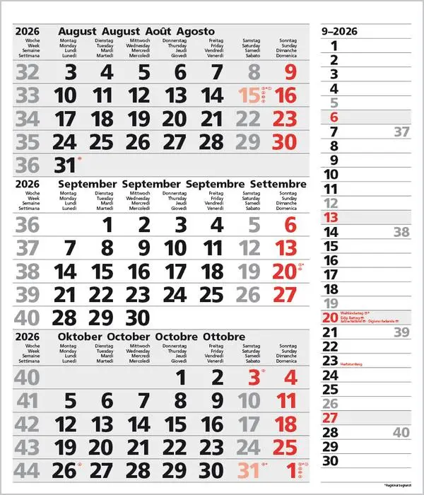 Bild: 9783731885030 | 3-Monats-Planer Combi Grau 2026 | Verlag Korsch | Kalender | 12 S.