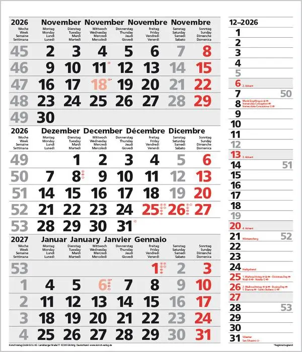 Bild: 9783731885030 | 3-Monats-Planer Combi Grau 2026 | Verlag Korsch | Kalender | 12 S.