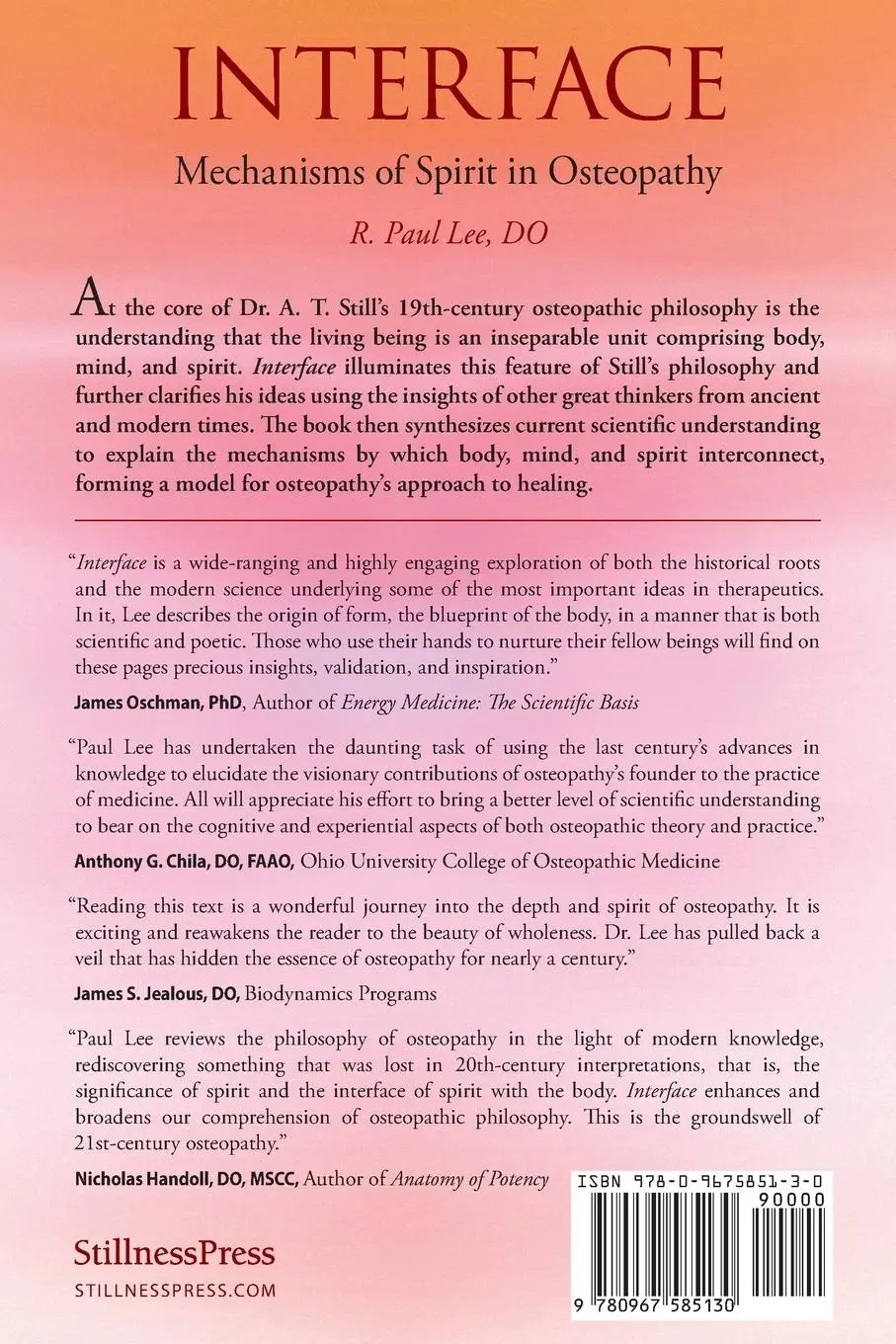 Rückseite: 9780967585130 | Interface | Mechanisms of Spirit in Osteopathy | R. Paul Lee | Buch