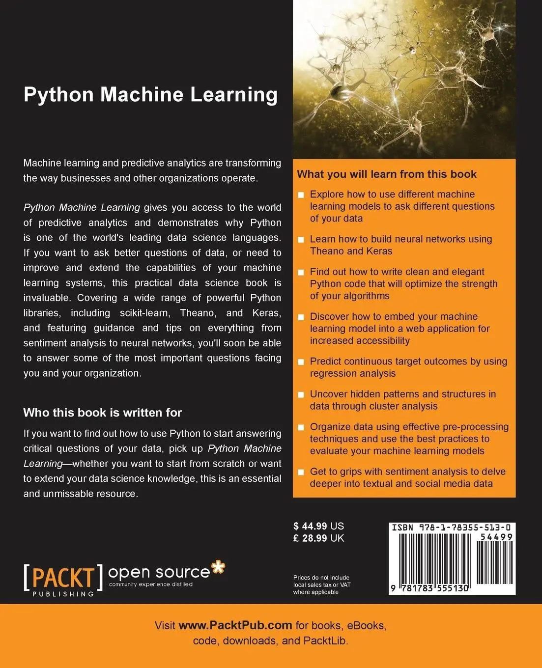 Rückseite: 9781783555130 | Python Machine Learning | Sebastian Raschka | Taschenbuch | Englisch