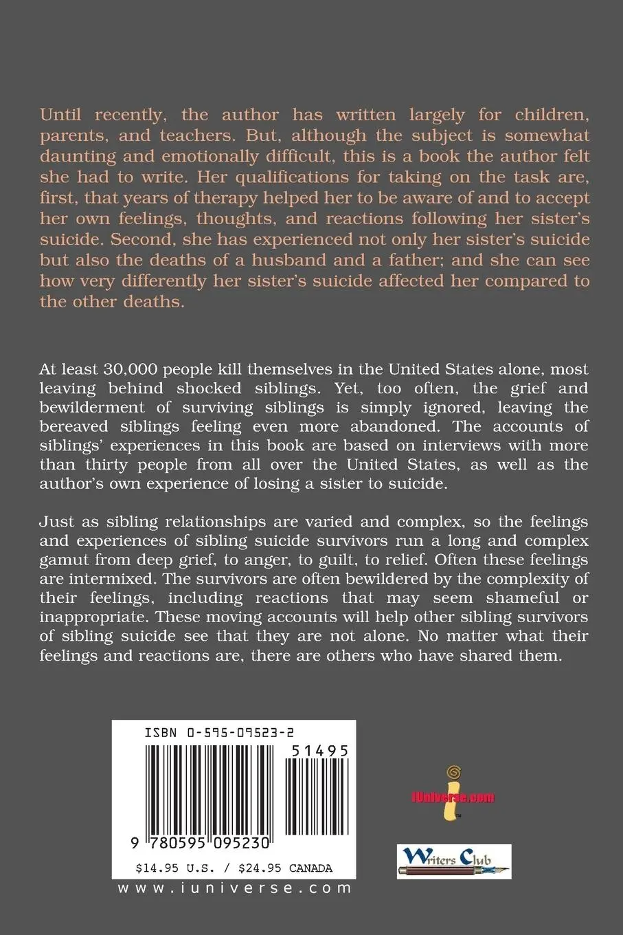 Rückseite: 9780595095230 | An Empty Chair | Living in the Wake of a Sibling's Suicide | Miller