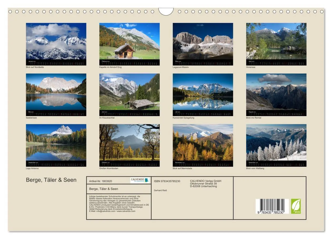Bild: 9783435785230 | Berge, Täler &amp; Seen (Wandkalender 2025 DIN A3 quer), CALVENDO...