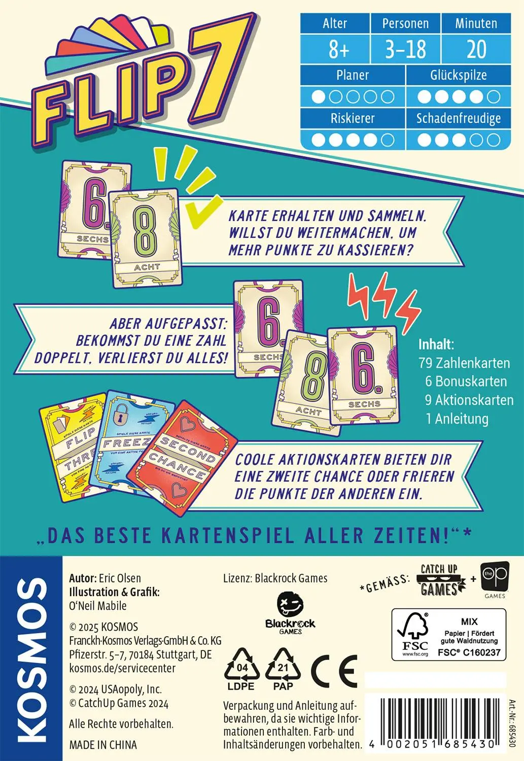 Rückseite: 4002051685430 | Flip 7 | Spiel | Spiel | 685430 | Deutsch | 2025 | Franckh-Kosmos