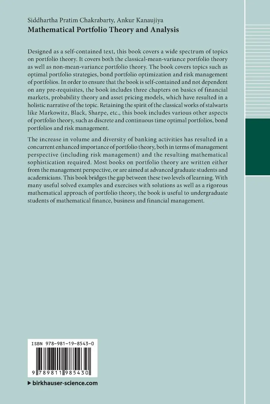 Rückseite: 9789811985430 | Mathematical Portfolio Theory and Analysis | Ankur Kanaujiya (u. a.)