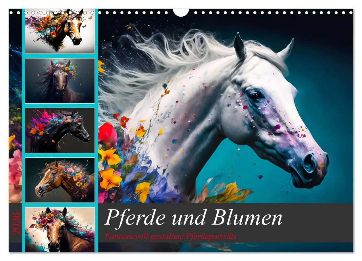 Cover: 9783457535530 | Pferde und Blumen (Wandkalender 2026 DIN A3 quer), CALVENDO...