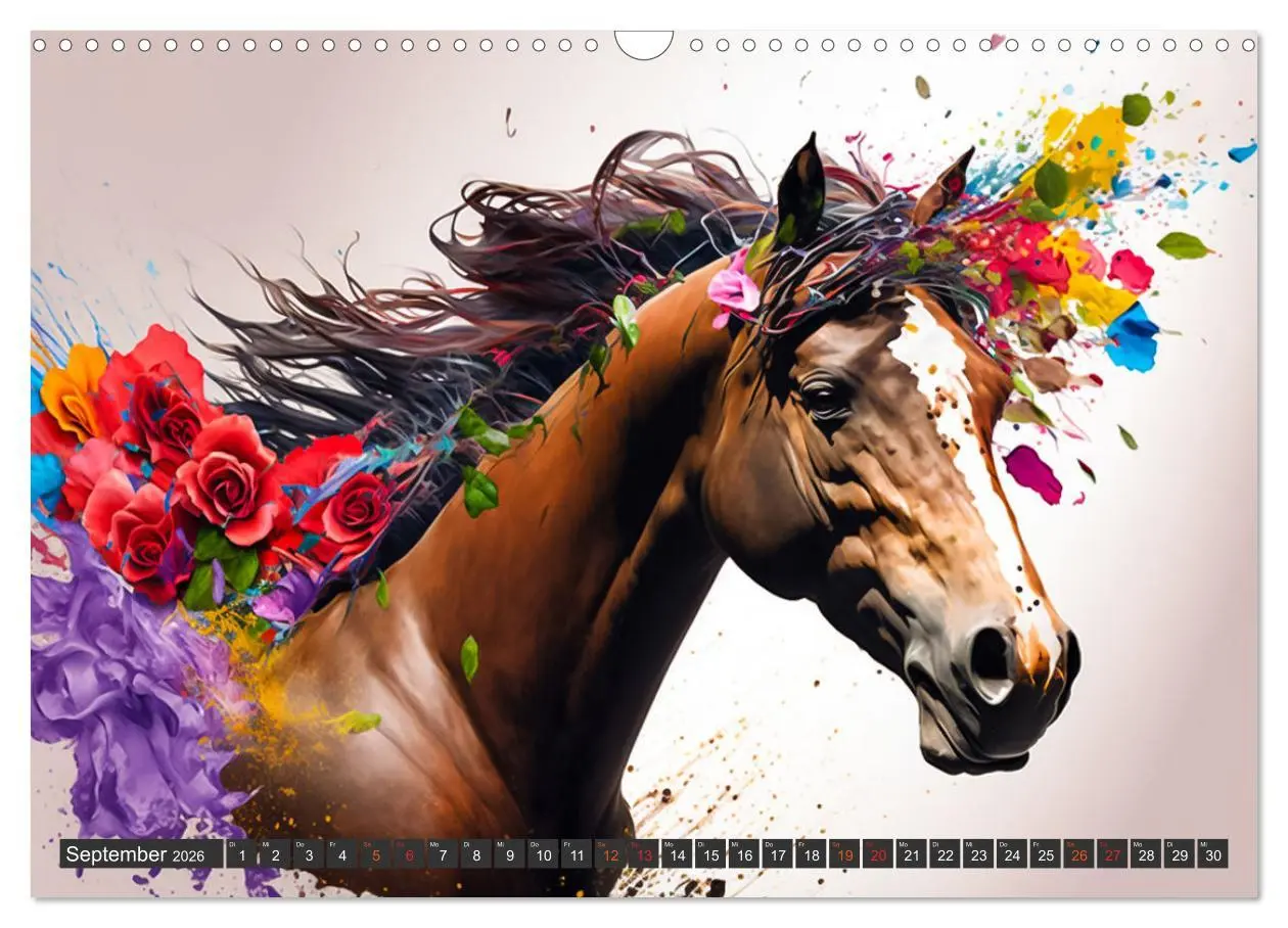 Bild: 9783457535530 | Pferde und Blumen (Wandkalender 2026 DIN A3 quer), CALVENDO...