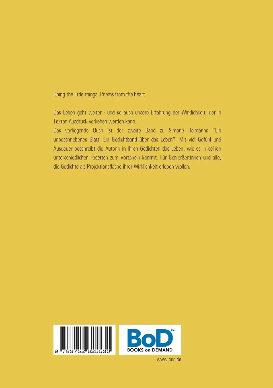 Rückseite: 9783752625530 | Doing The Little Things | Poems From The Heart | Simone Donner | Buch