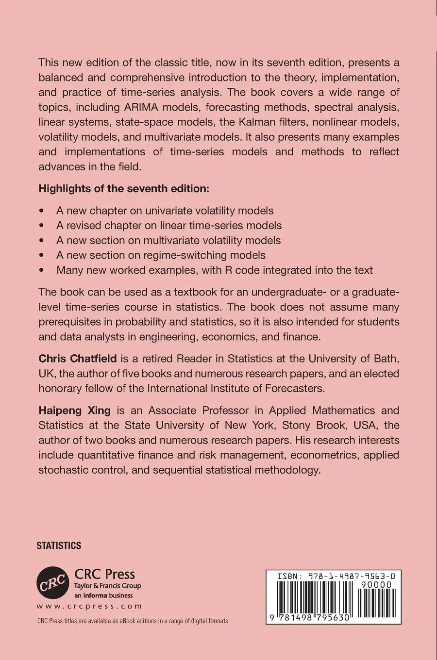 Rückseite: 9781498795630 | The Analysis of Time Series | An Introduction with R | Taschenbuch